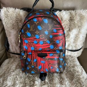 Louis Vuitton Brown Monogram Palm-Print Mini Backpack with Blue Accents
